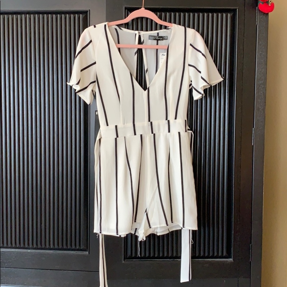 White and black stripped romper